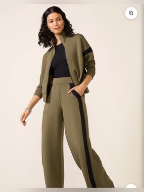 SPANX Air Essentials Dark Pine Wide-Leg Track Suit with Black Side Stripe
